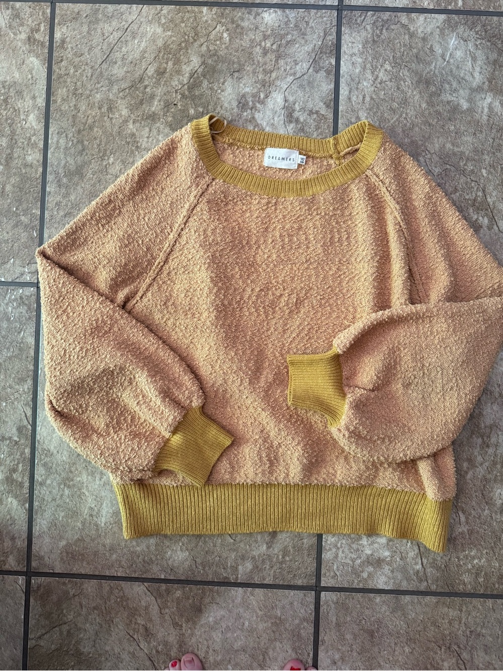 Dreamers Mustard Bouclé Crewneck Sweater